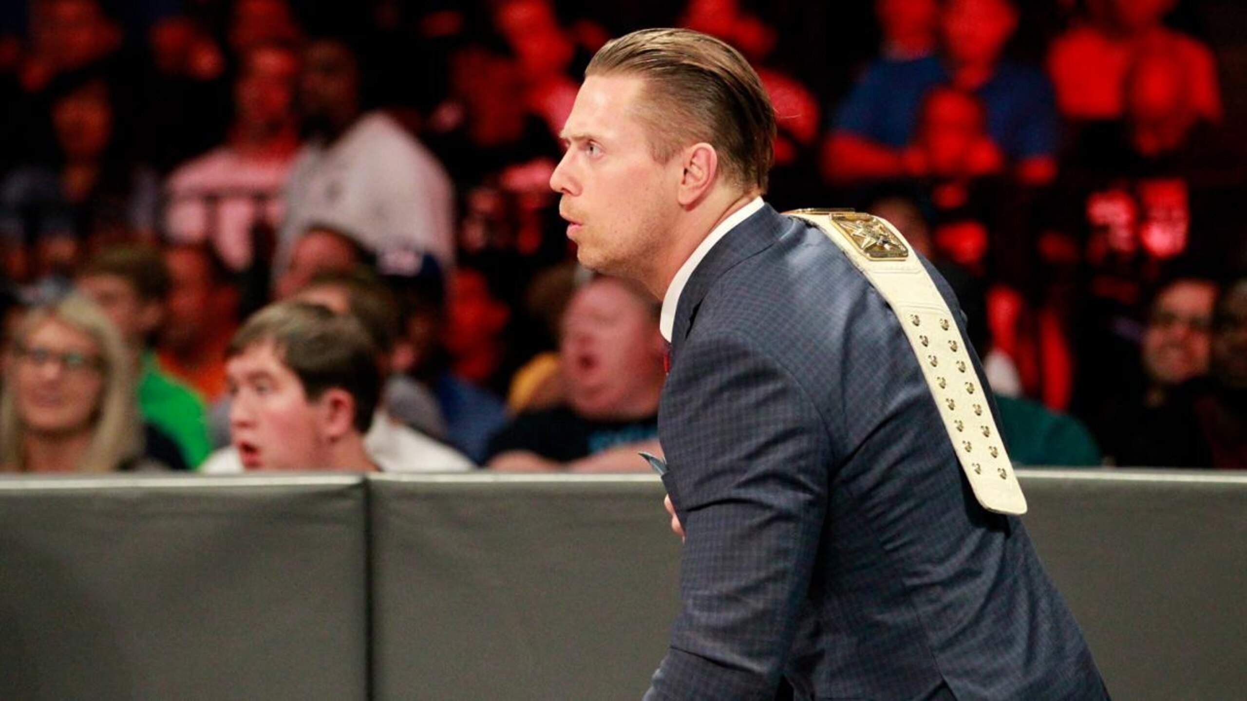Seen here, The Miz is quite literally looking to his left in shock and awe.