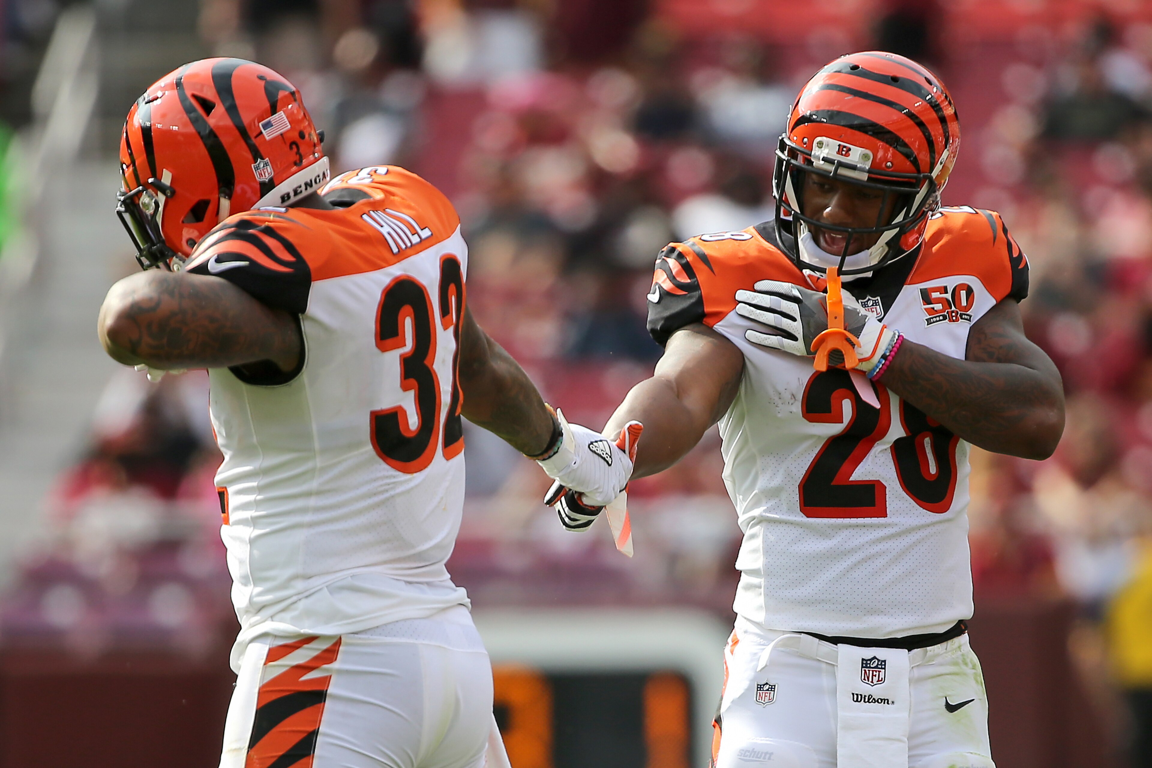 Jeremy Hill won't stay in front of Joe Mixon for long.