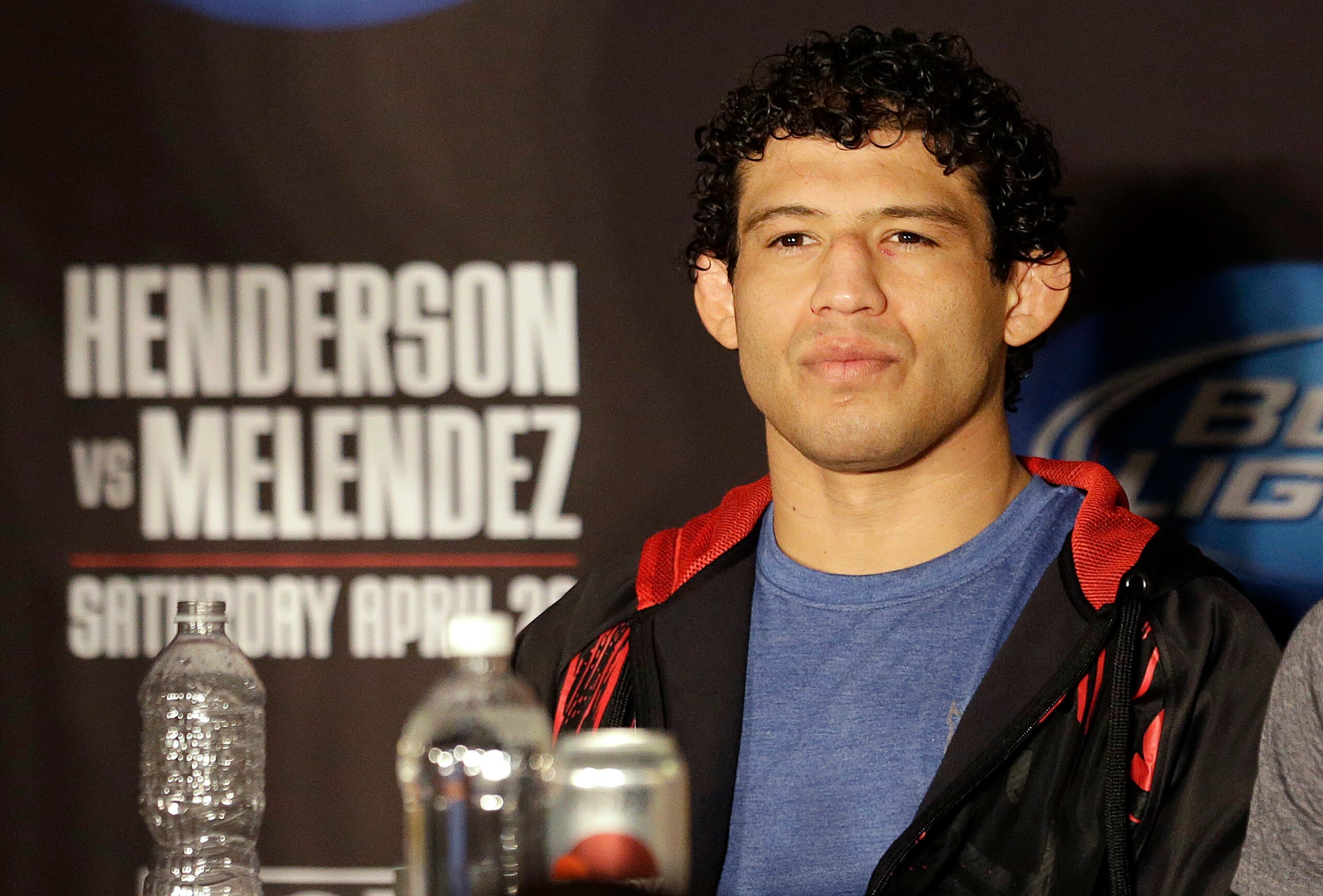 Melendez during a presser. Melendez during a presser.