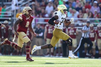 There were a lot of images of Boston College defenders trying to catch Notre Dame rushers from behind.