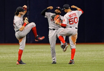 Andrew Benintendi, Jackie Bradley Jr. and Mookie Betts