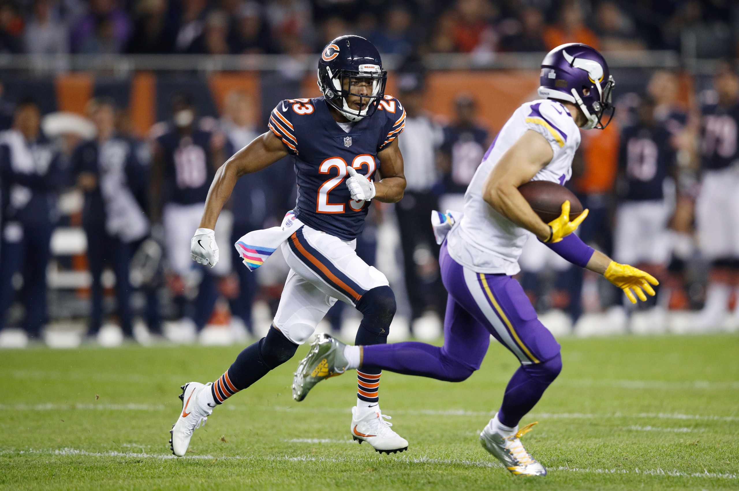 CHICAGO, IL - OCTOBER 09: Kyle Fuller #23 of the Chicago Bears in action during a game against the Minnesota Vikings at Soldier Field on October 9, 2017 in Chicago, Illinois. The Vikings won 20-17. (Photo by Joe Robbins/Getty Images)