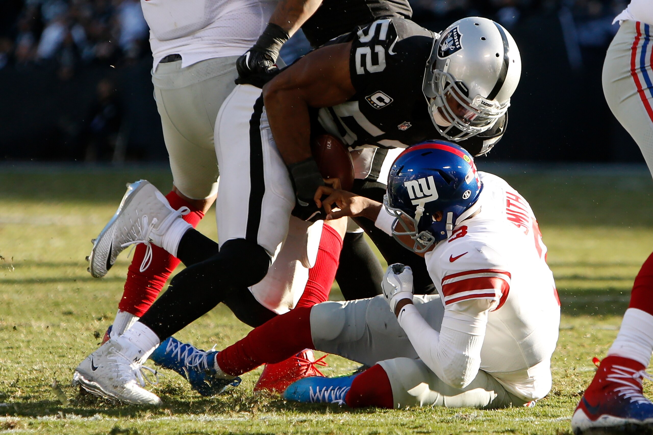 Geno Smith was strip-sacked twice on Sunday.