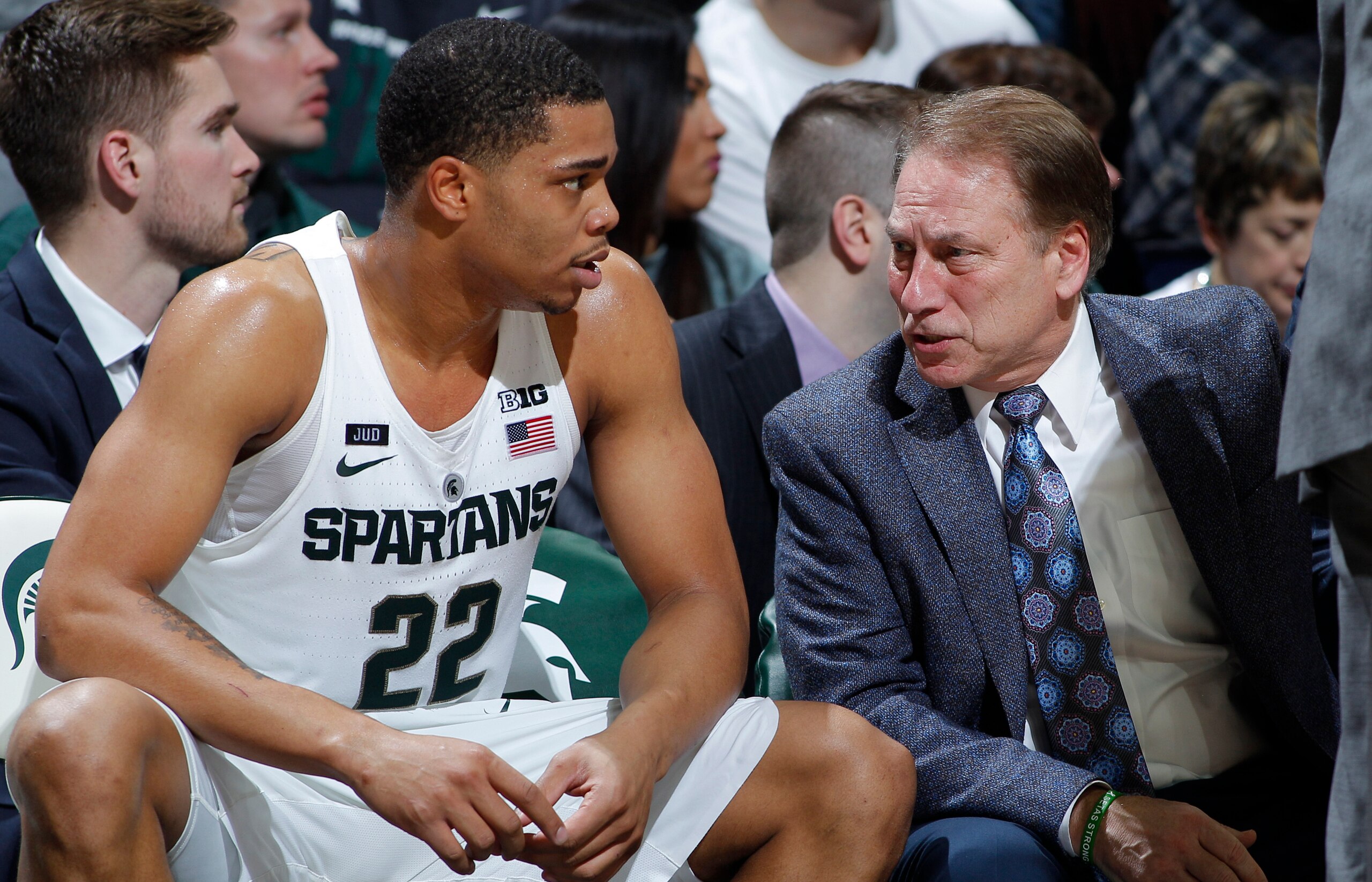 Miles Bridges and Tom Izzo