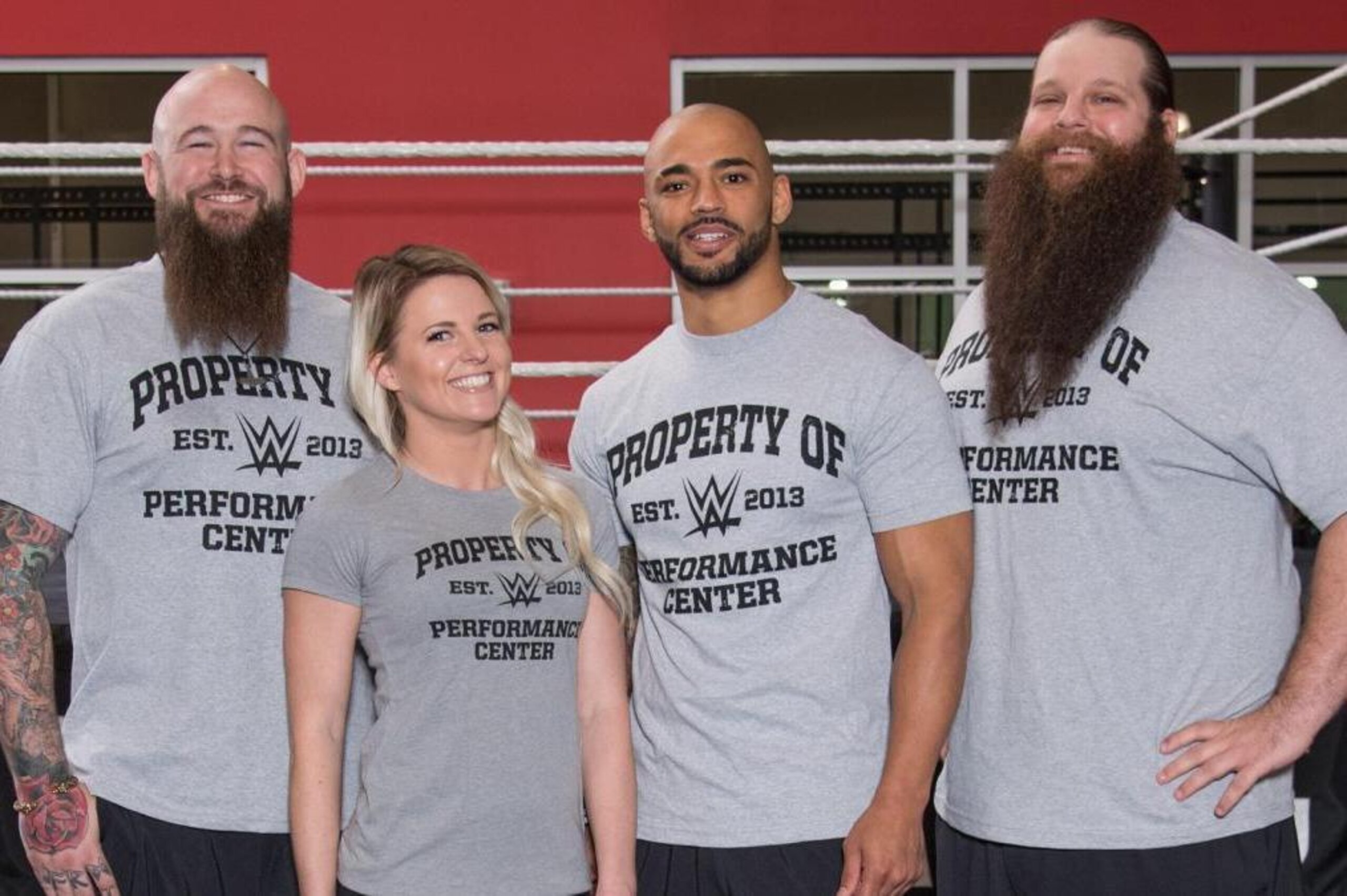 War Machine, Candice Lerae and Ricochet at the WWE Performance Center.