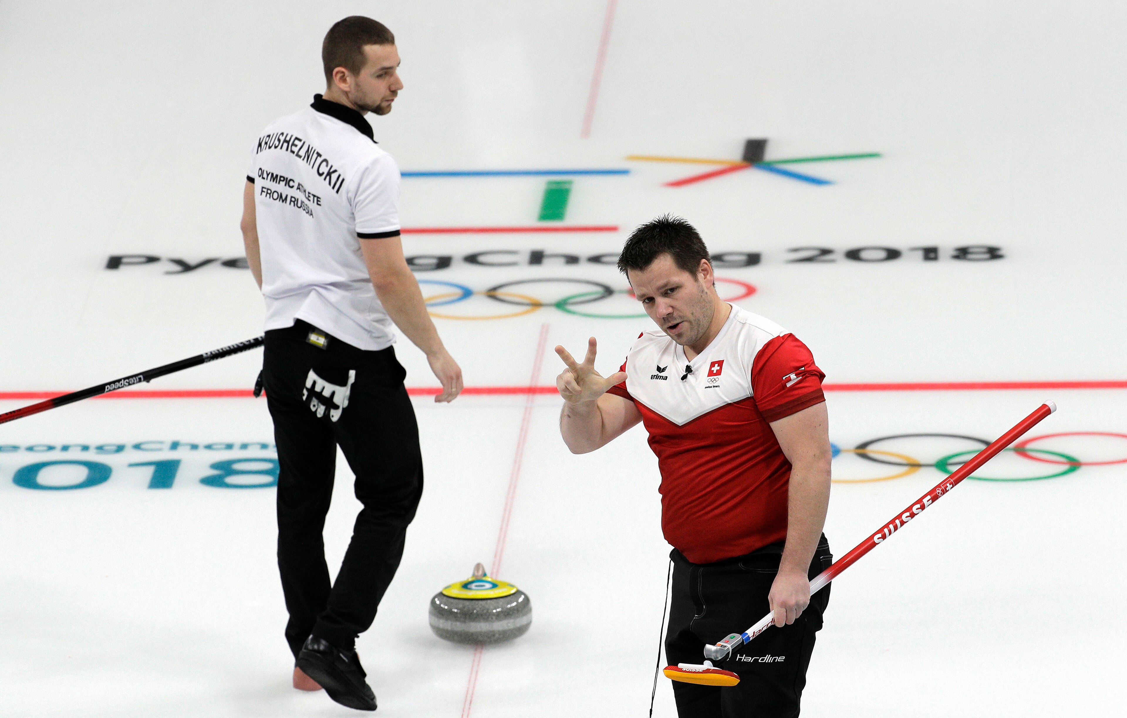 Switzerland ousts the Olympic Athletes from Russia in the mixed doubles semifinals.