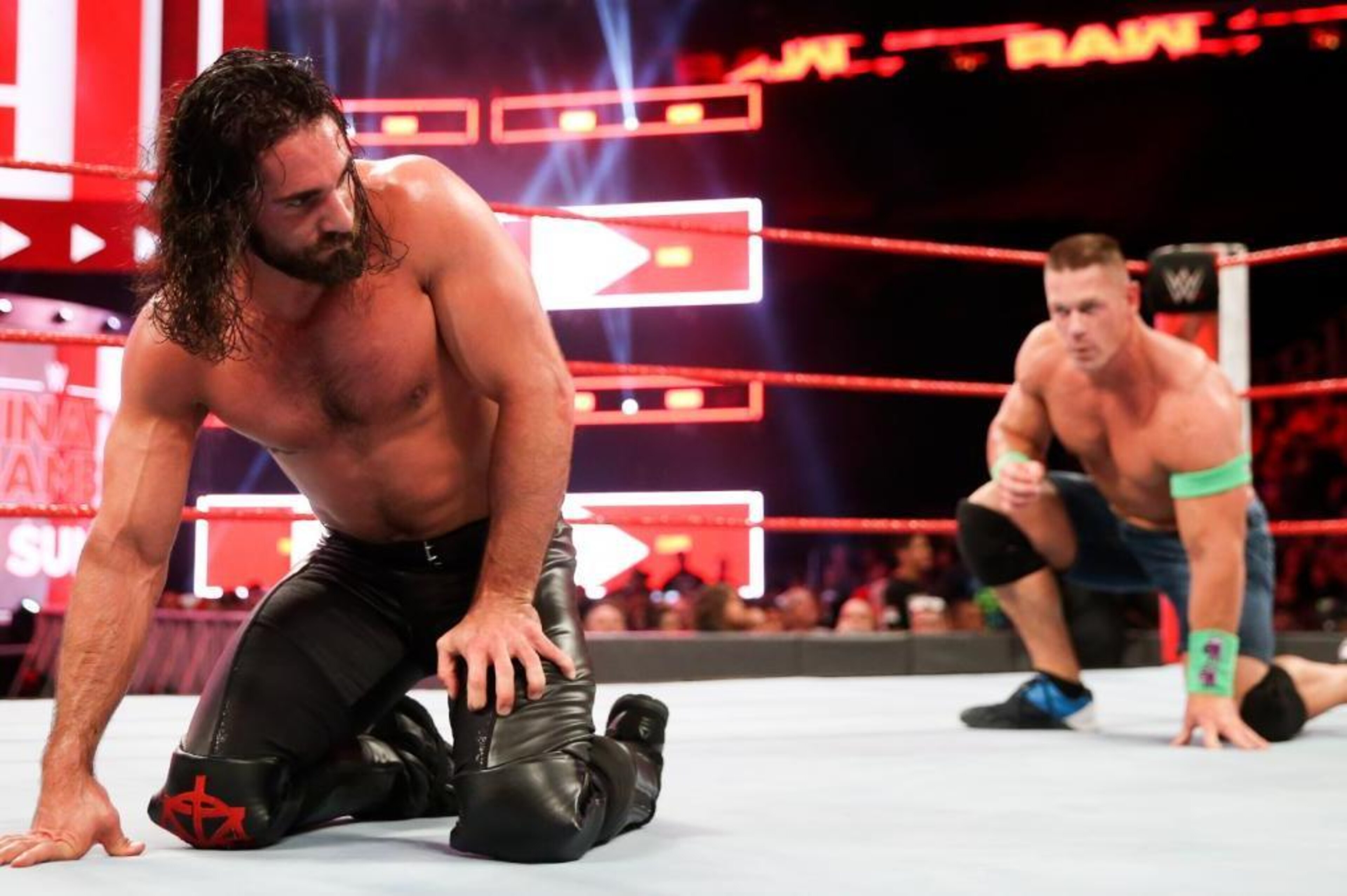 Seth Rollins and John Cena during the Gauntlet match on Raw.