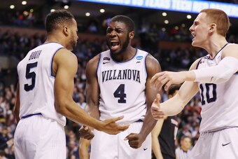 Phil Booth (5), Eric Paschall (4) and Donte DiVincenzo (10)