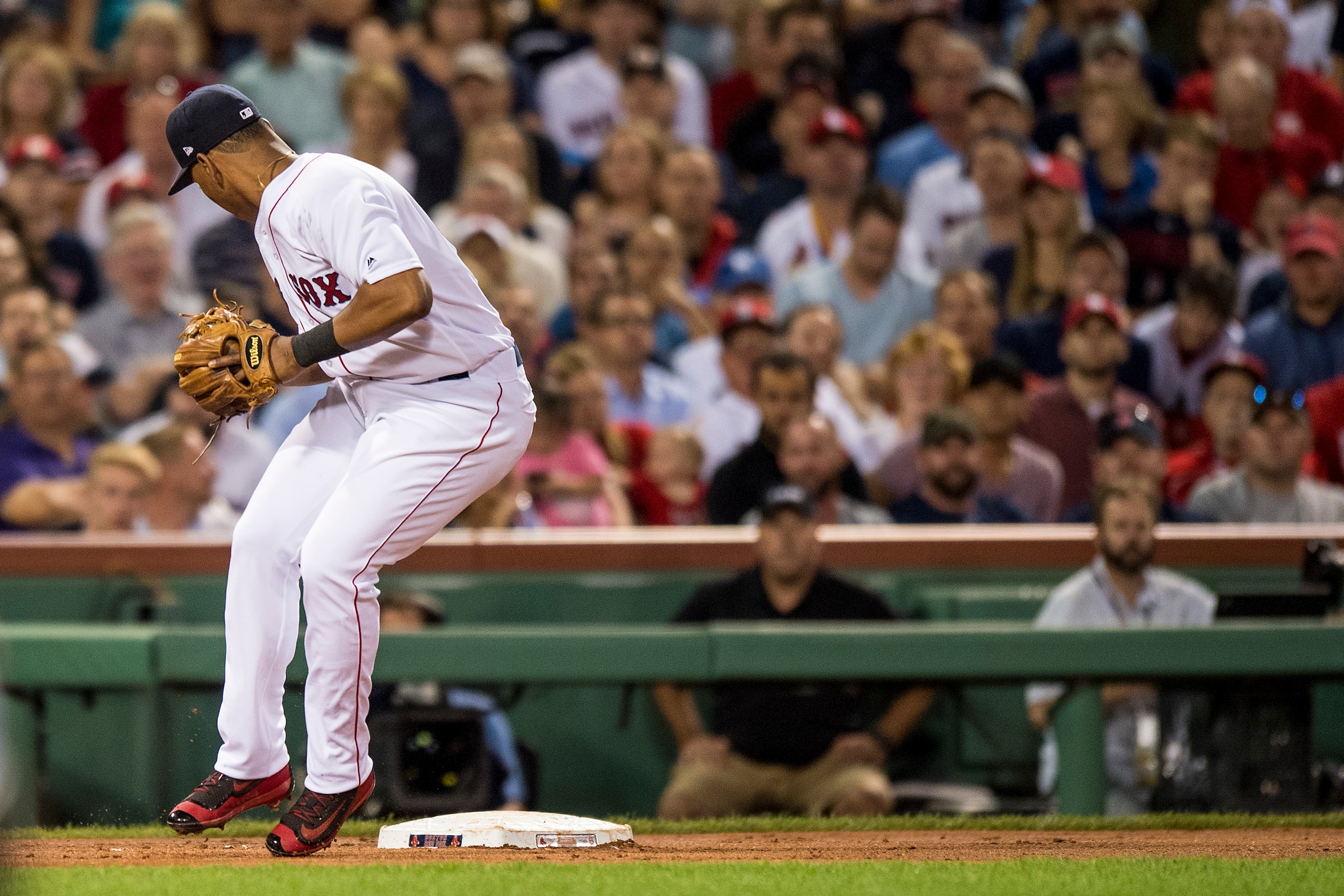 Rafael Devers struggled defensively during an otherwise successful big league arrival.