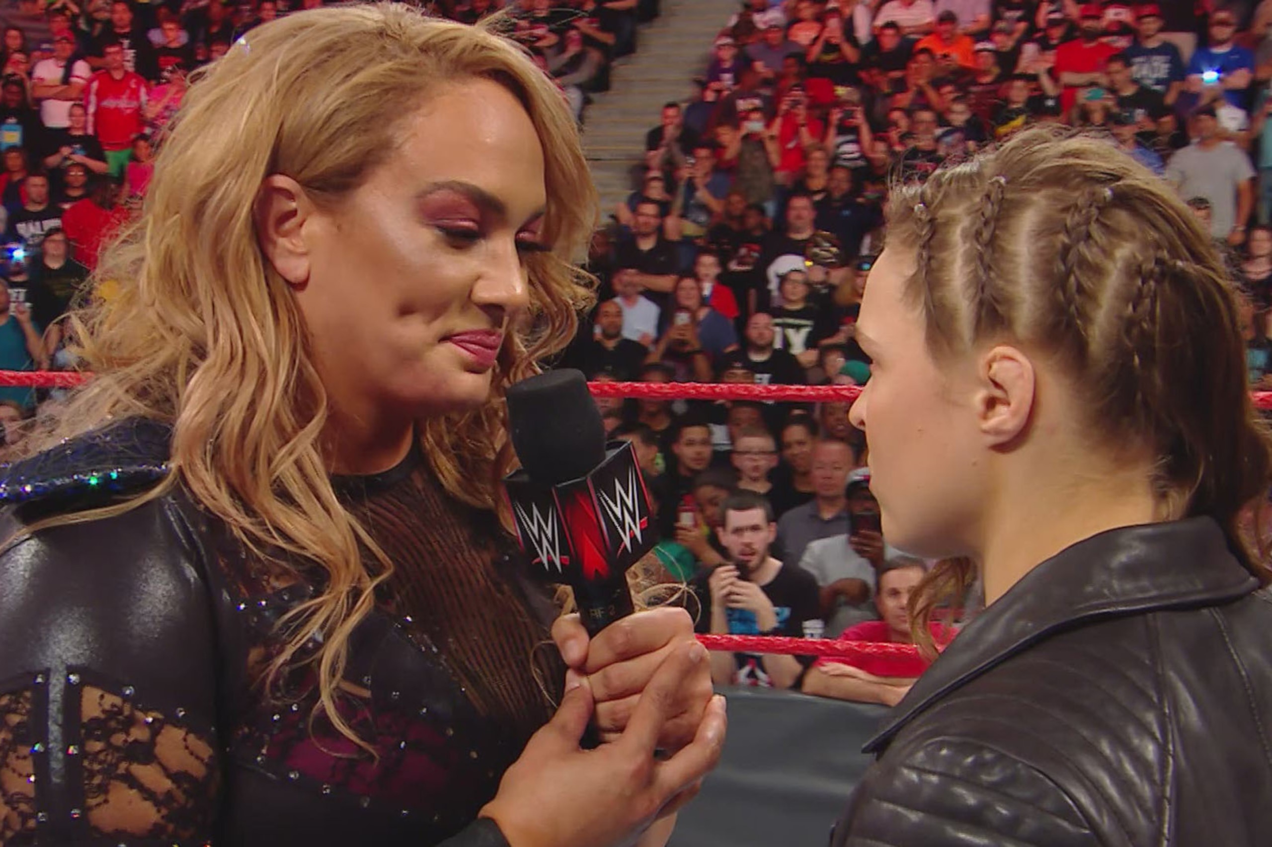 Nia Jax and Ronda Rousey on Raw.