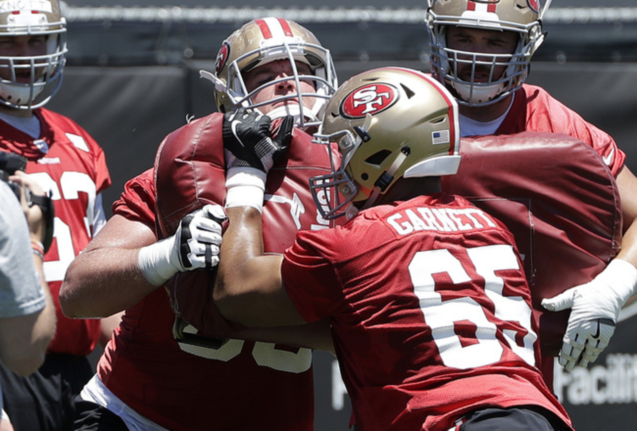 San Francisco 49ers guard Joshua Garnett during a practice drill