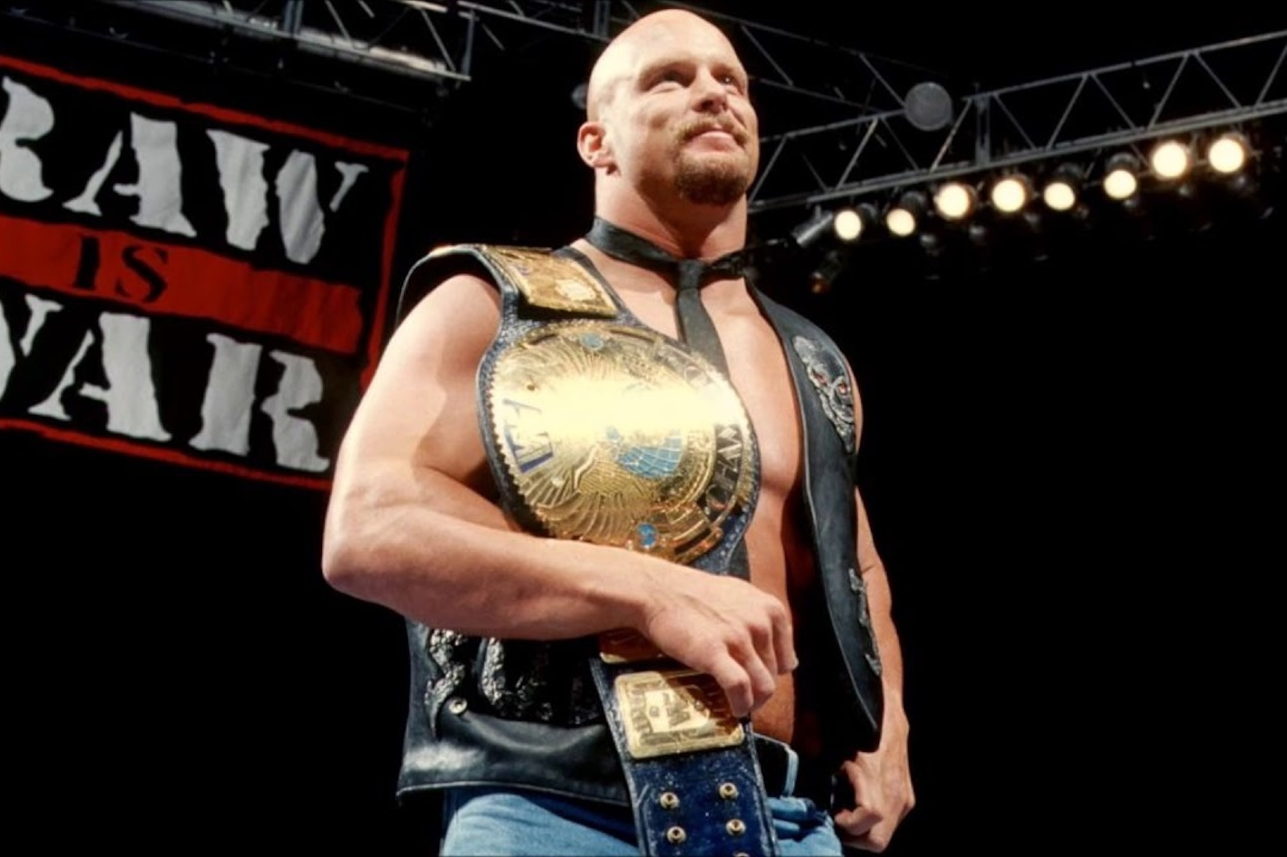 Steve Austin as WWE champion. Steve Austin as WWE champion.