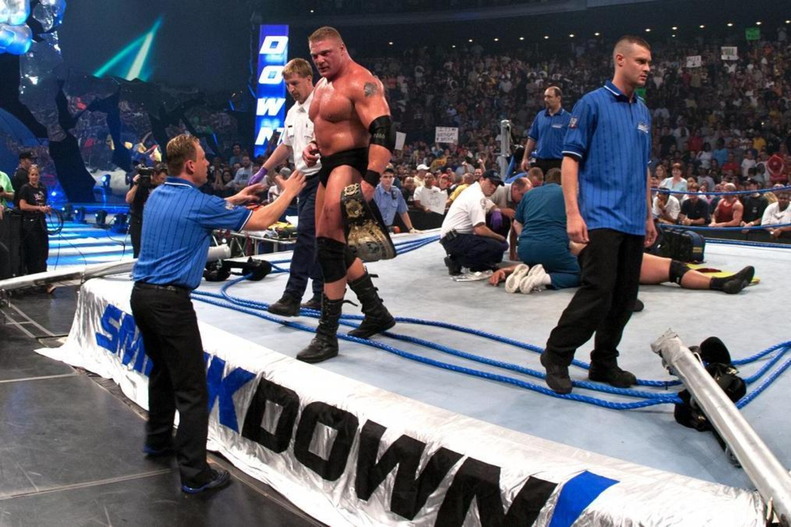 Where does Brock Lesnar and Big Show breaking the ring rank among the greatest WWE SmackDown moments of all time?