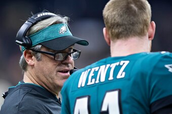 Philadelphia Eagles head coach Doug Pederson and quarterback Carson Wentz