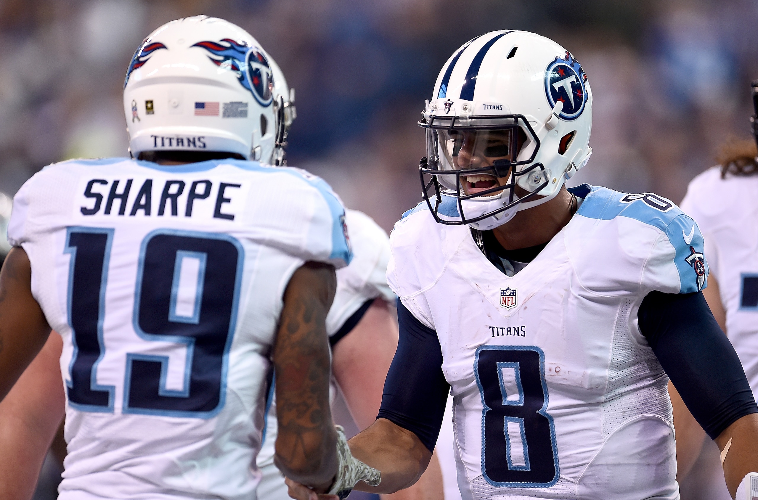 Wide receiver Tajae Sharpe and quarterback Marcus Mariota