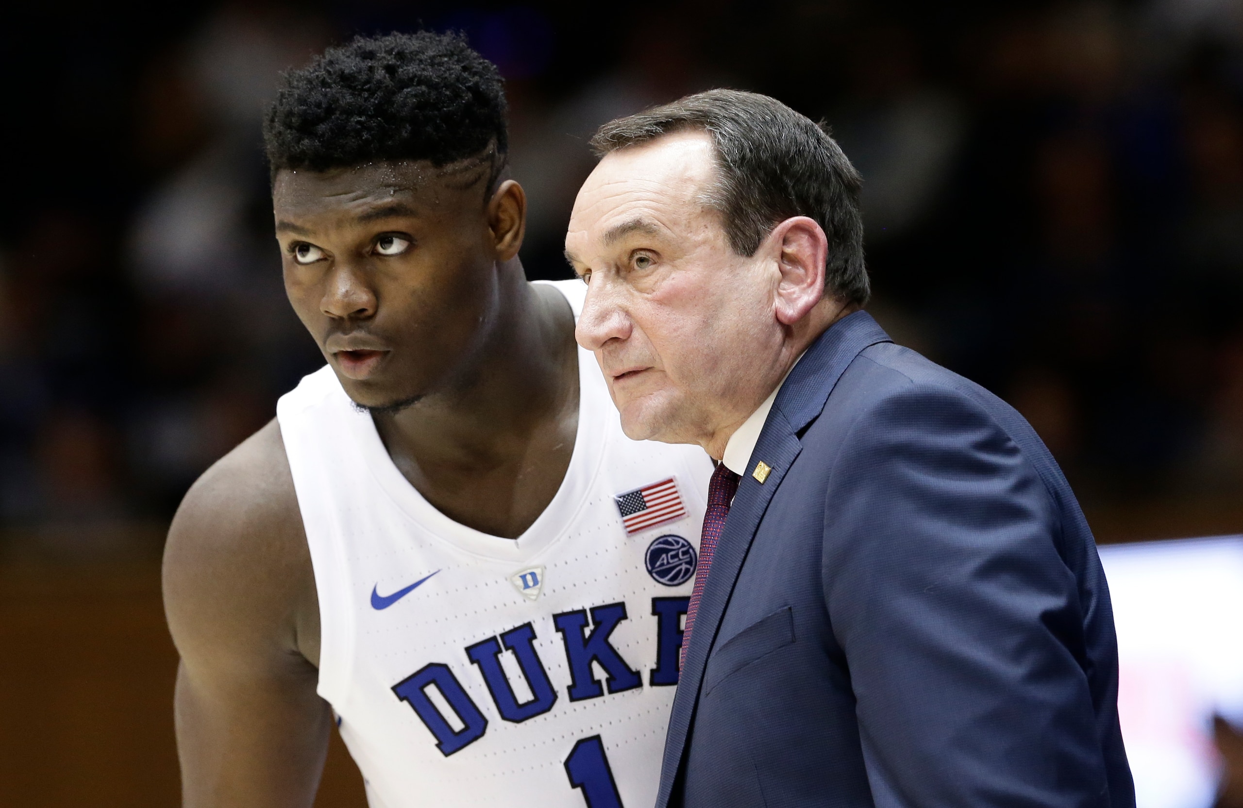 Duke's Zion Williamson and Mike Krzyzewski