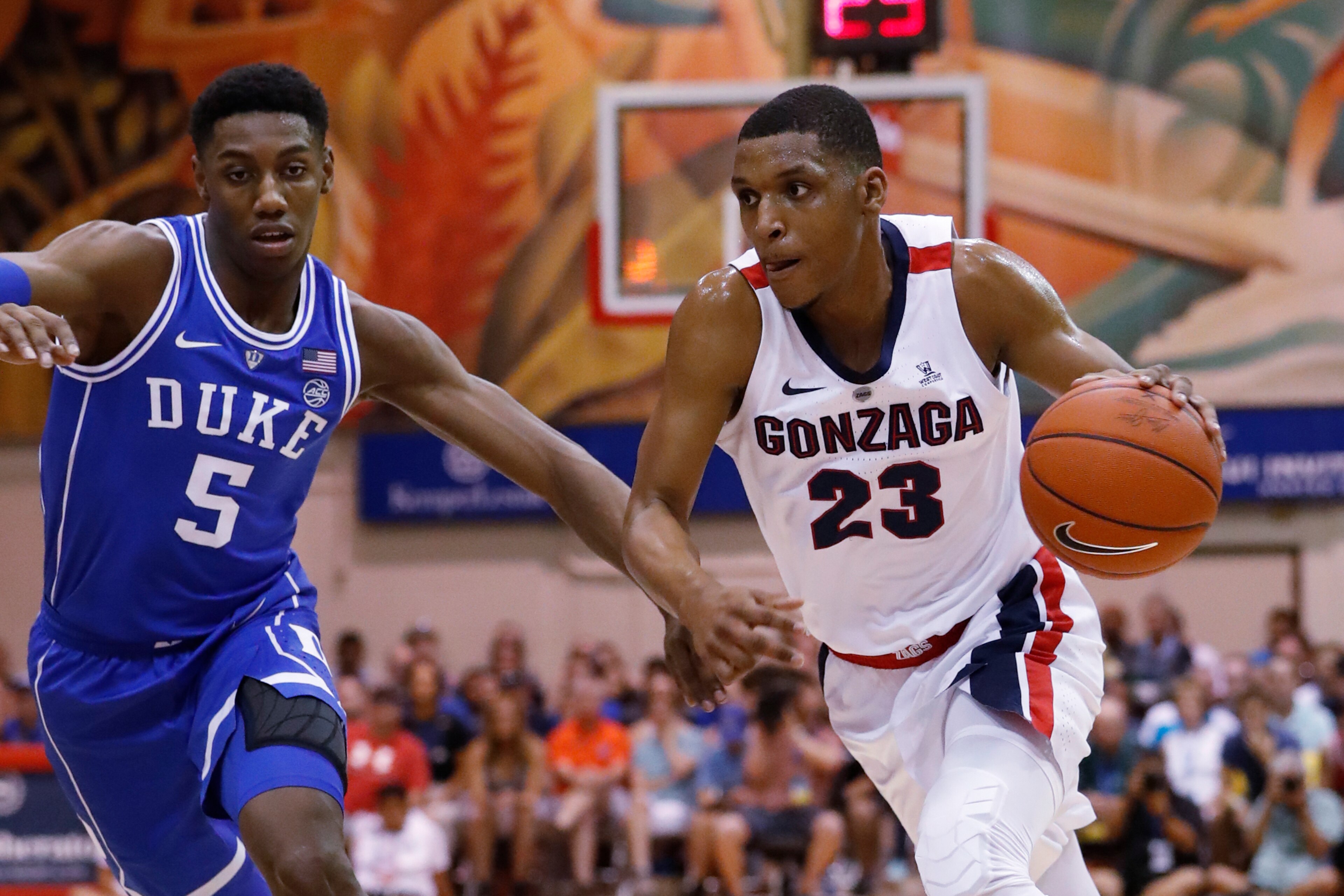 RJ Barrett (5) and Zach Norvell Jr. (23) RJ Barrett (5) and Zach Norvell Jr. (23)