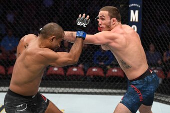Anthony Rocco Martin (right) hits Sergio Moraes