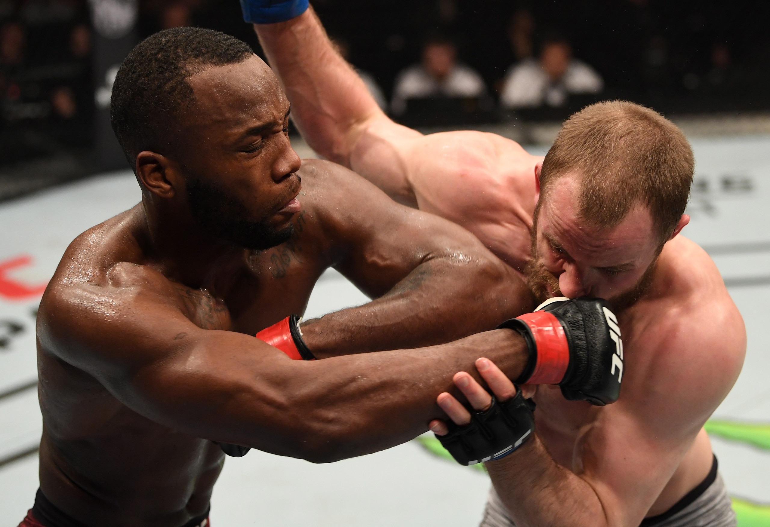 Leon Edwards (left) elbows Gunnar Nelson. Leon Edwards (left) elbows Gunnar Nelson.