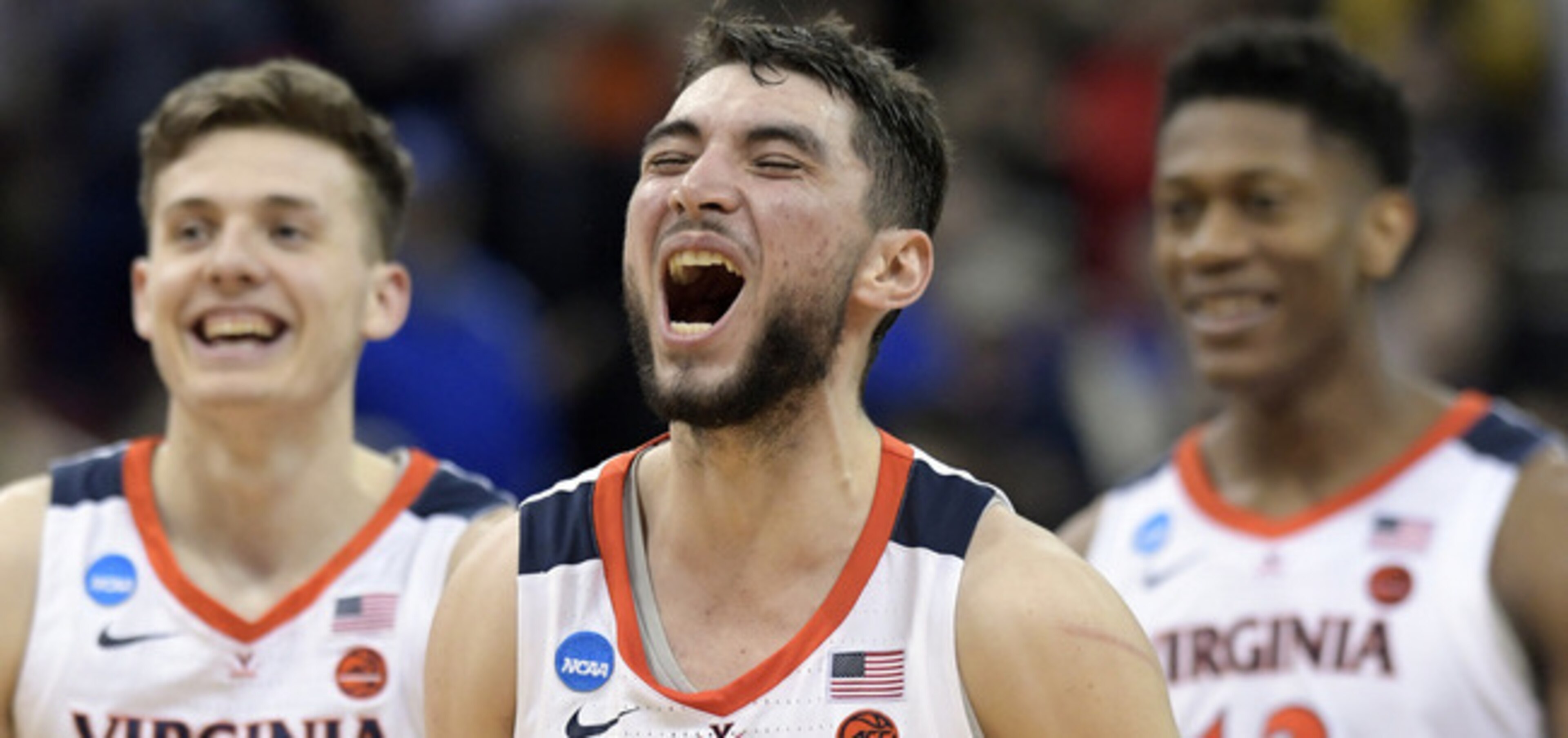 Ty Jerome (11), Kyle Guy (5), and De'Andre Hunter (12) Ty Jerome (11), Kyle Guy (5), and De'Andre Hunter (12)