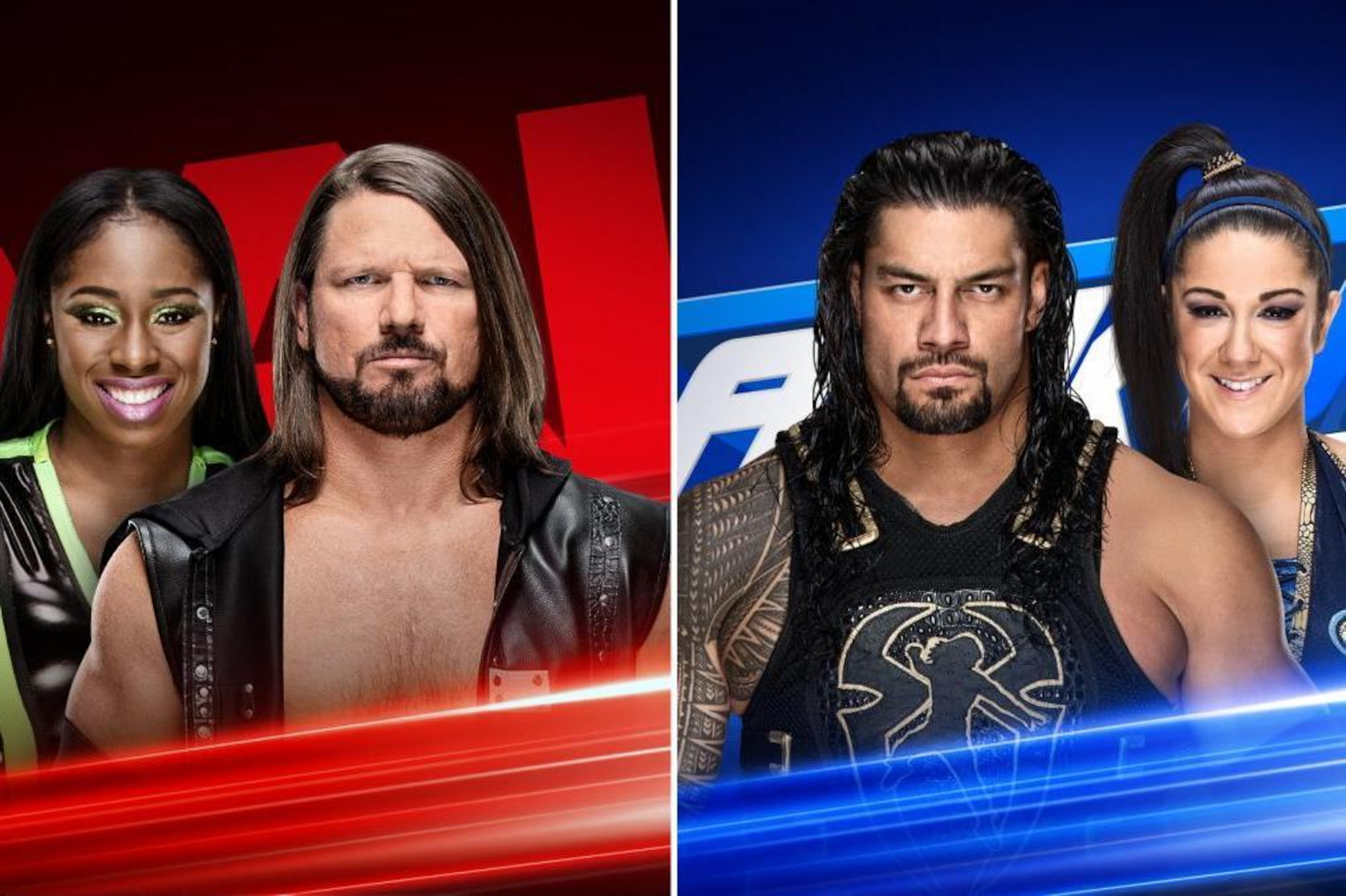 Naomi and AJ Styles moved to Raw while Roman Reigns and Bayley moved to SmackDown. Naomi and AJ Styles moved to Raw while Roman Reigns and Bayley moved to SmackDown.