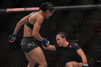 Viviane Araujo (left) knocked out Talita Bernardo on the undercard.