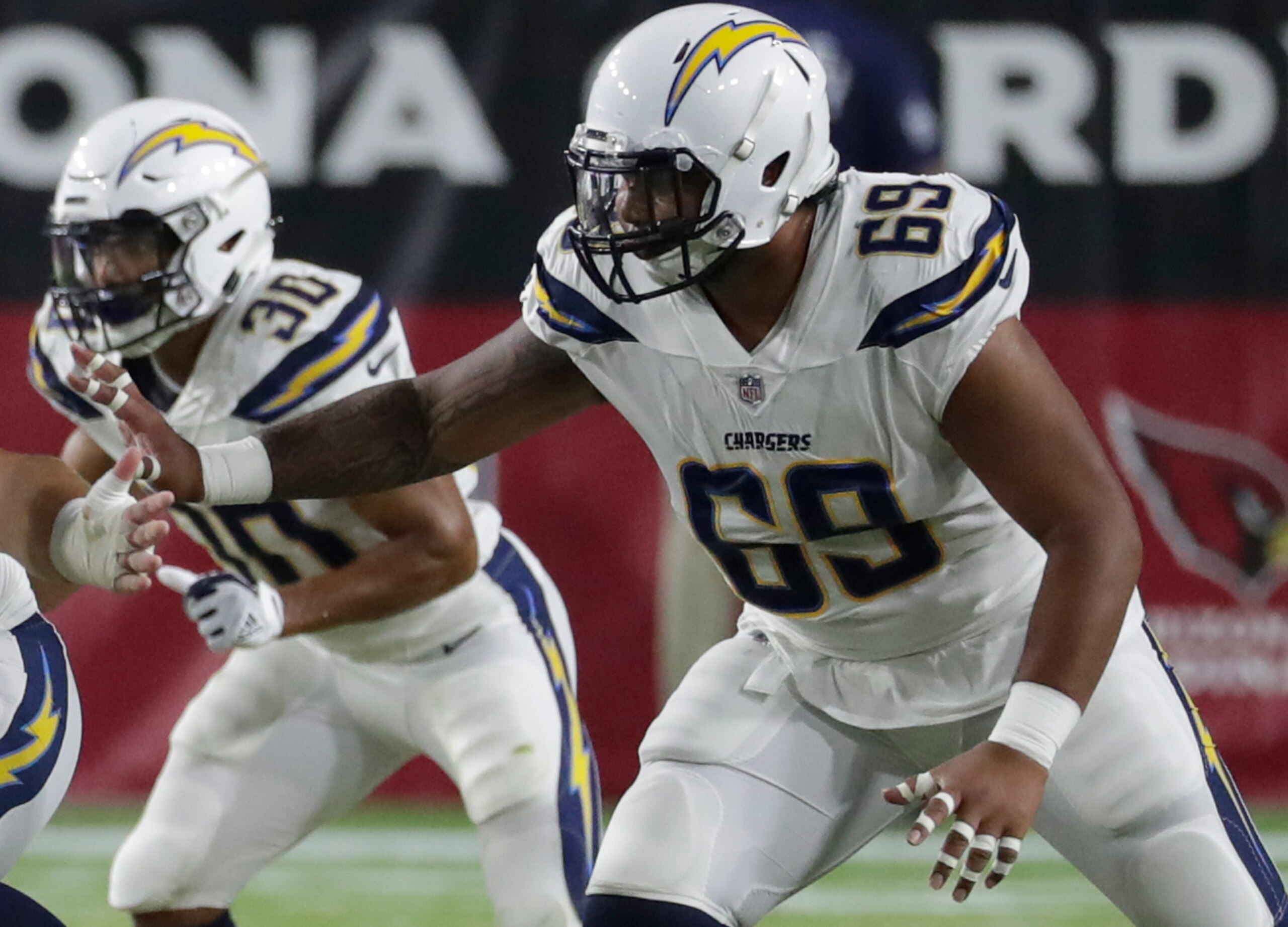 Los Angeles Chargers right tackle Sam Tevi Los Angeles Chargers right tackle Sam Tevi