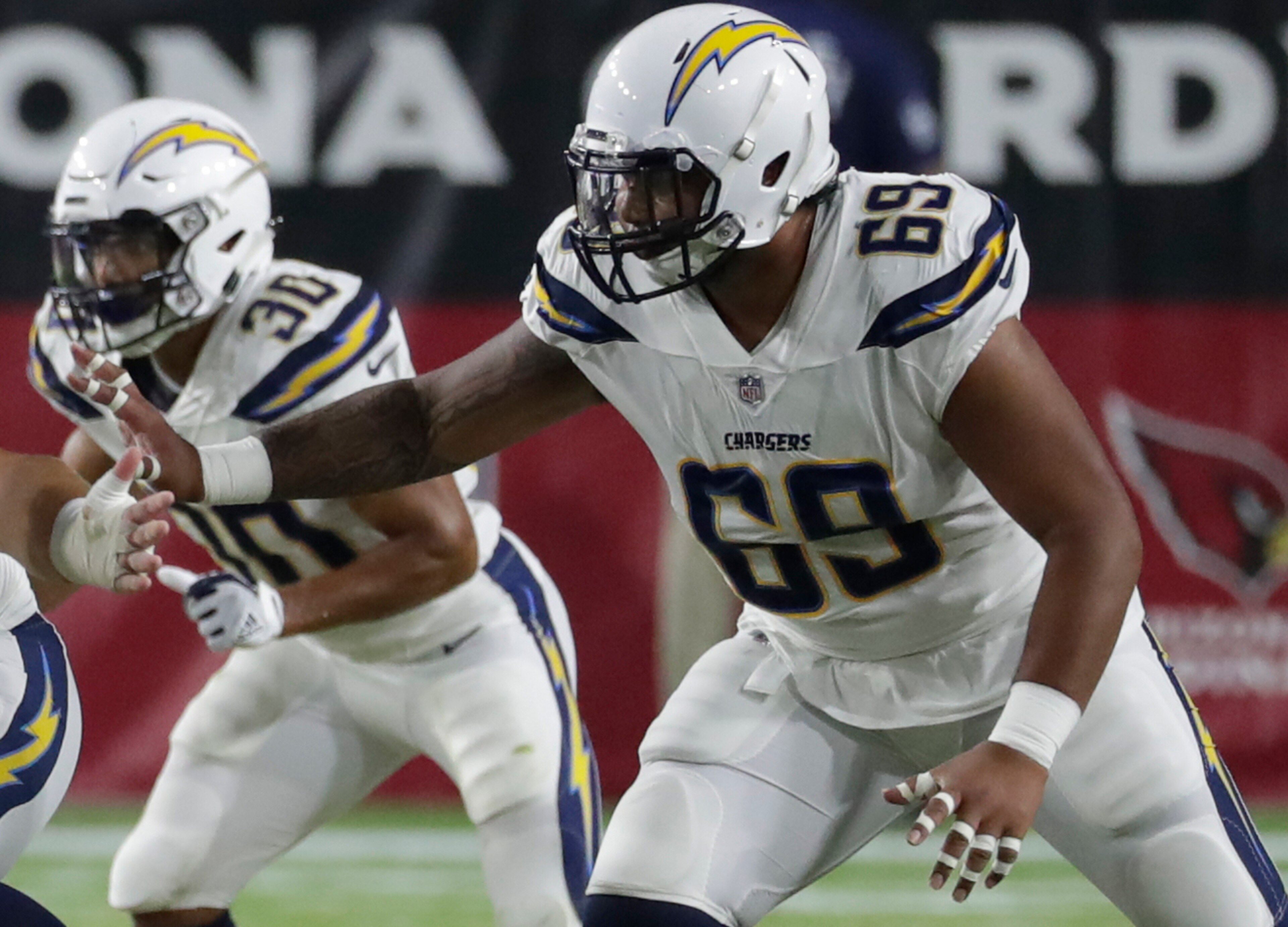 Los Angeles Chargers right tackle Sam Tevi