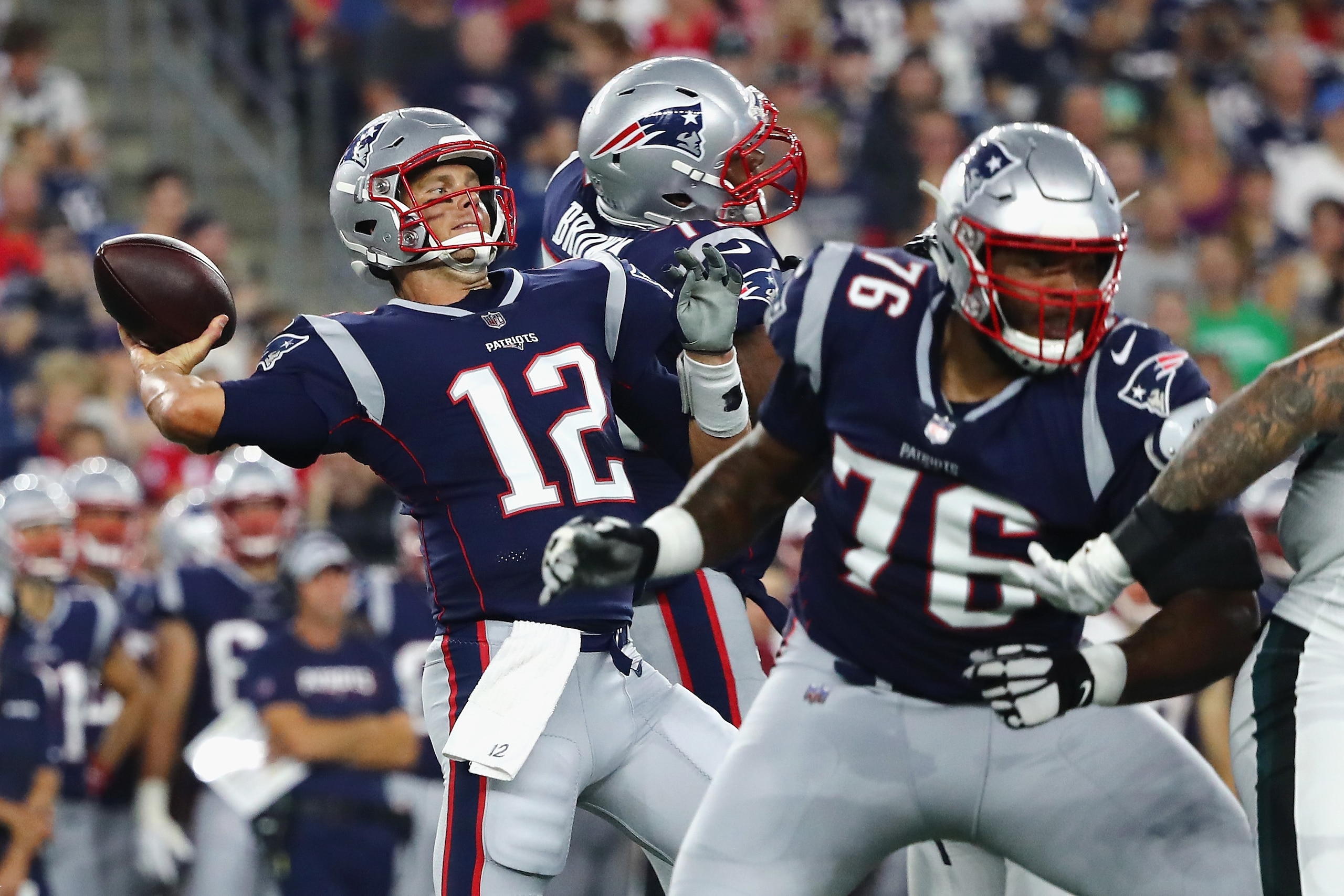 New England Patriots offensive lineman Isaiah Wynn (No. 76) New England Patriots offensive lineman Isaiah Wynn (No. 76)