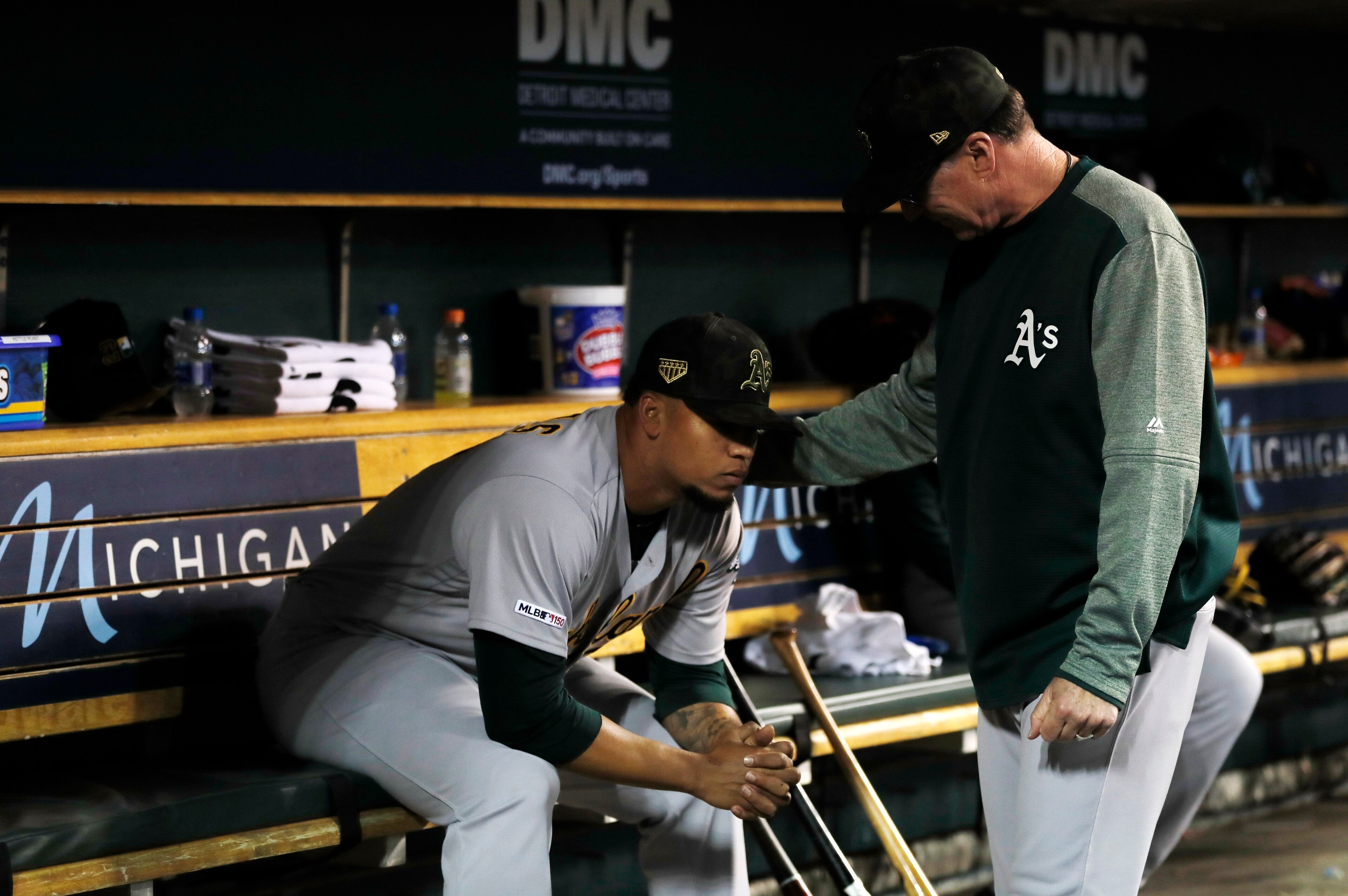 Frankie Montas (L) and Bob Melvin (R)