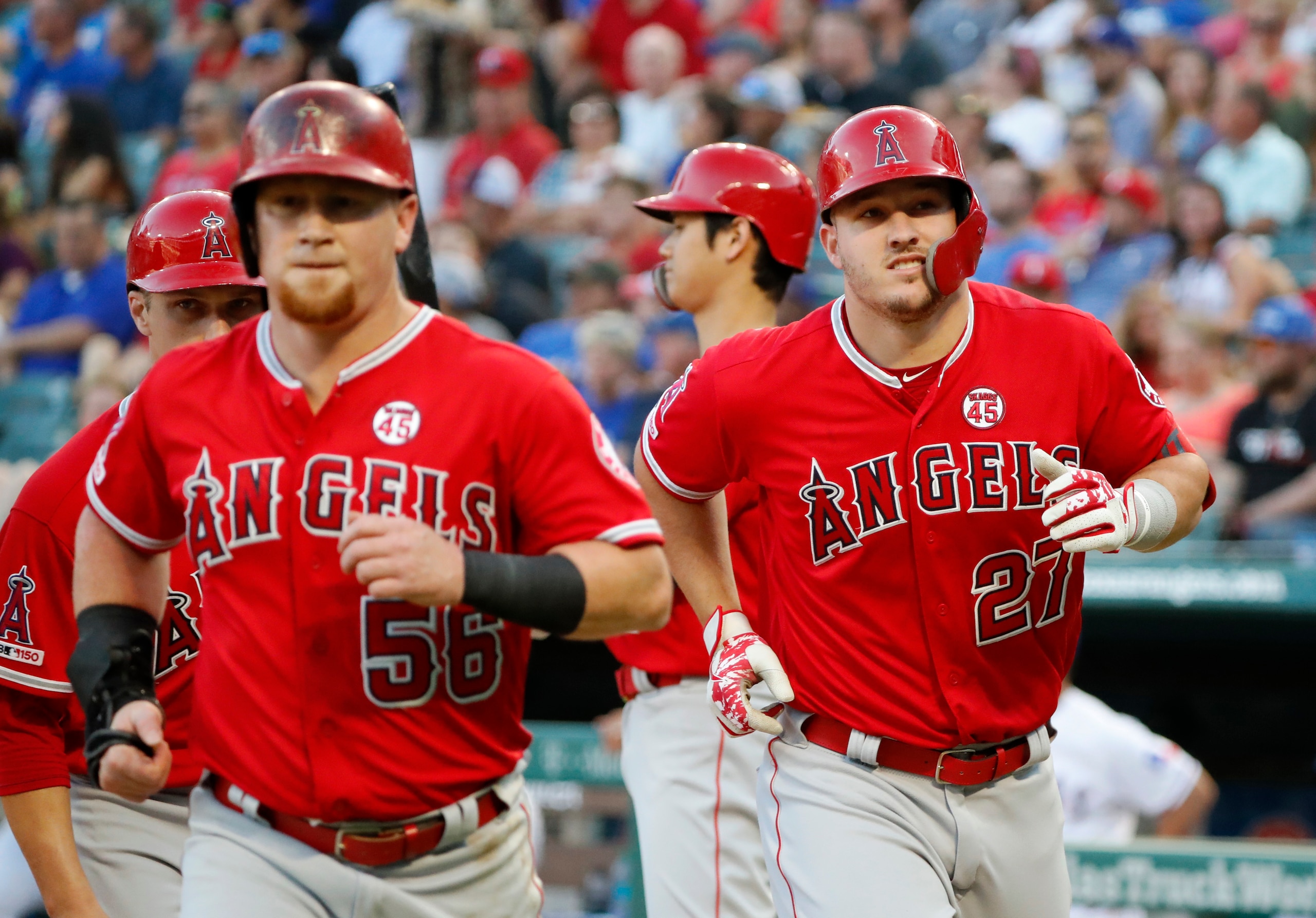 Kole Calhoun (L) and Mike Trout (R)