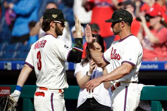 Bryce Harper (L) and Gabe Kapler (R)