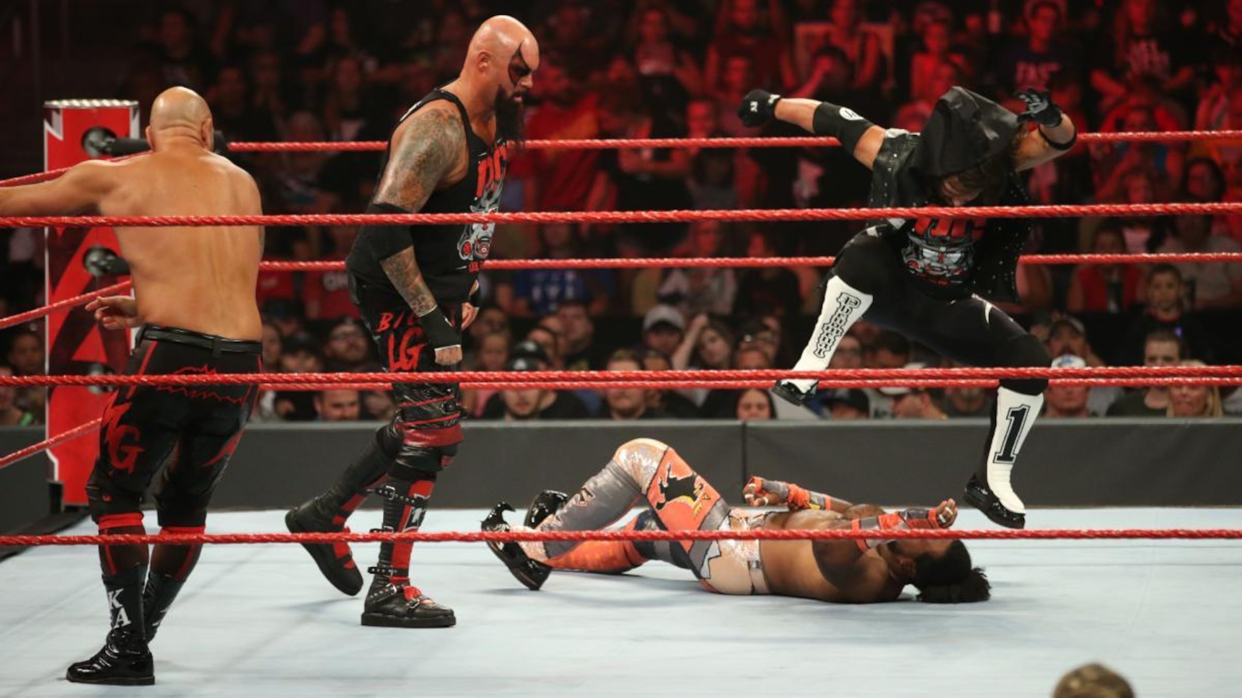 How long did it take AJ Styles to cause a disqualification in this match? Less than one minute?