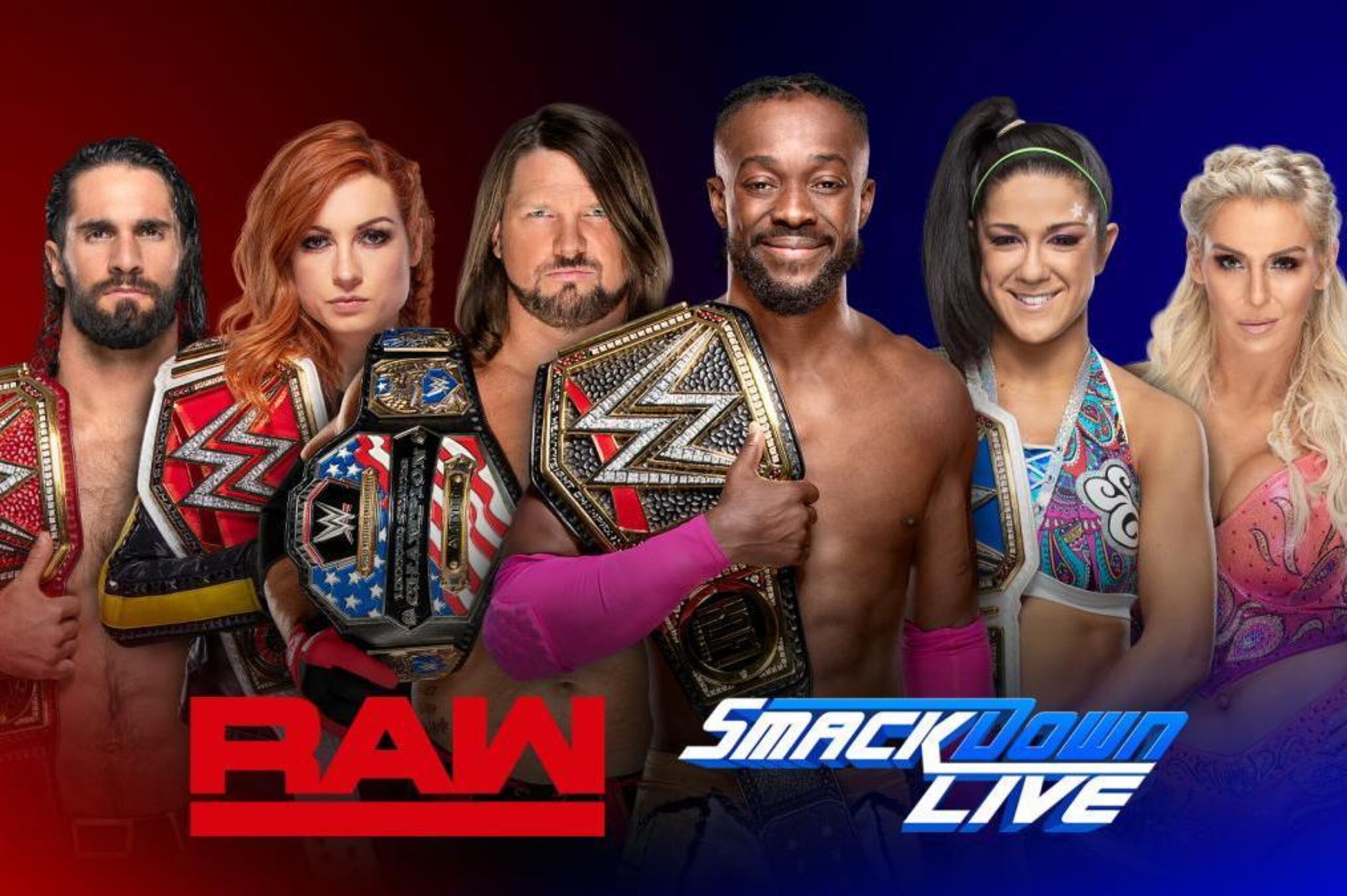 Seth Rollins, Becky Lynch, AJ Styles, Kofi Kingston, Bayley and Charlotte Flair. Seth Rollins, Becky Lynch, AJ Styles, Kofi Kingston, Bayley and Charlotte Flair.