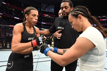 Joanna Jedrzejczyk (left) and Michelle Waterson.
