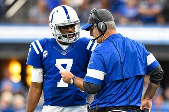Colts quarterback Jacoby Brissett and head coach Frank Reich