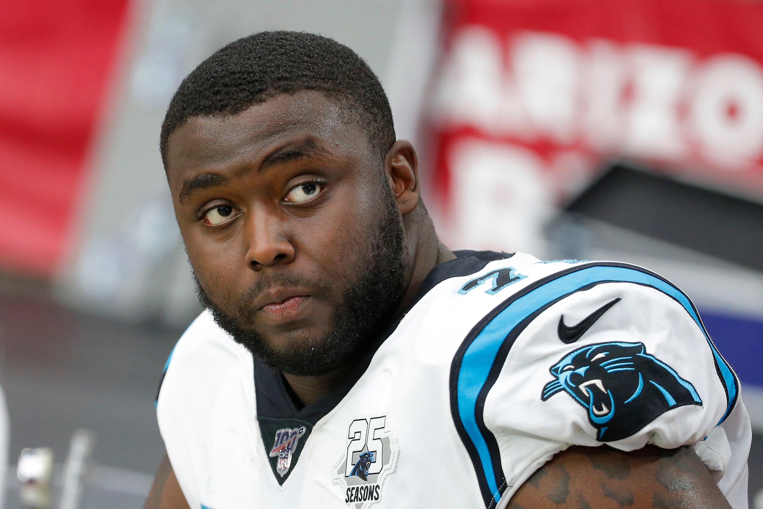 Carolina Panthers left tackle Greg Little Carolina Panthers left tackle Greg Little