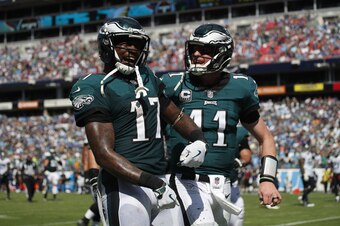 Philadelphia Eagles wide receiver Alshon Jeffery (left) and quarterback Carson Wentz