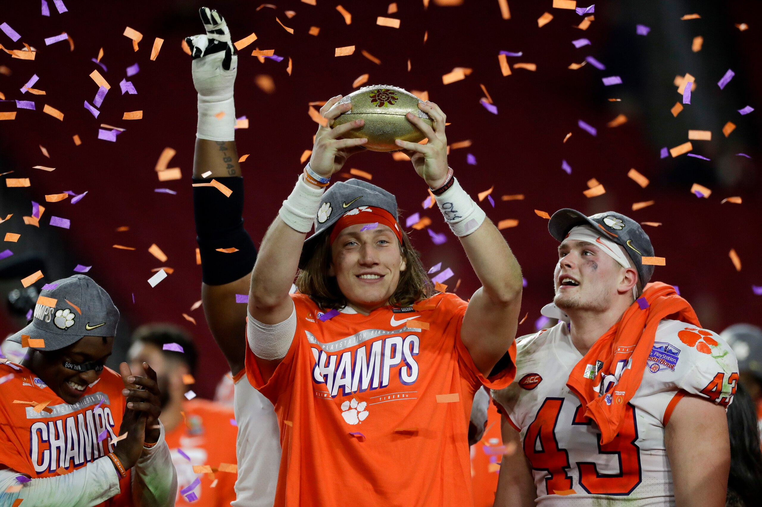 Trevor Lawrence and Clemson celebrate a Fiesta Bowl victory