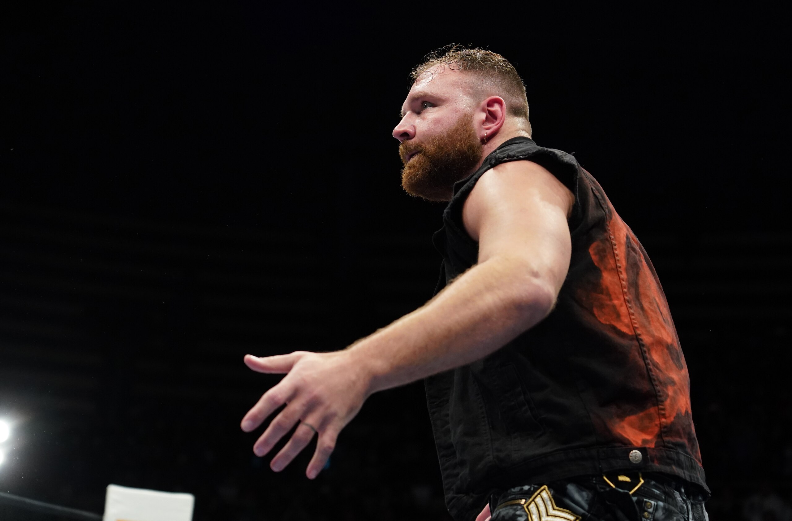TOKYO, JAPAN - JANUARY 06: Jon Moxley looks on during the New Japan Pro-Wrestling 'New Year Dash' at the Oita City General Gymnasium on January 06, 2020 in Tokyo, Japan. (Photo by Etsuo Hara/Getty Images)