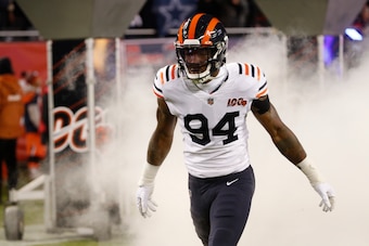 Chicago Bears' Leonard Floyd (94) is introduced before an NFL football game against the Dallas Cowboys, Thursday, Dec. 5, 2019, in Chicago. (AP Photo/Charles Rex Arbogast)