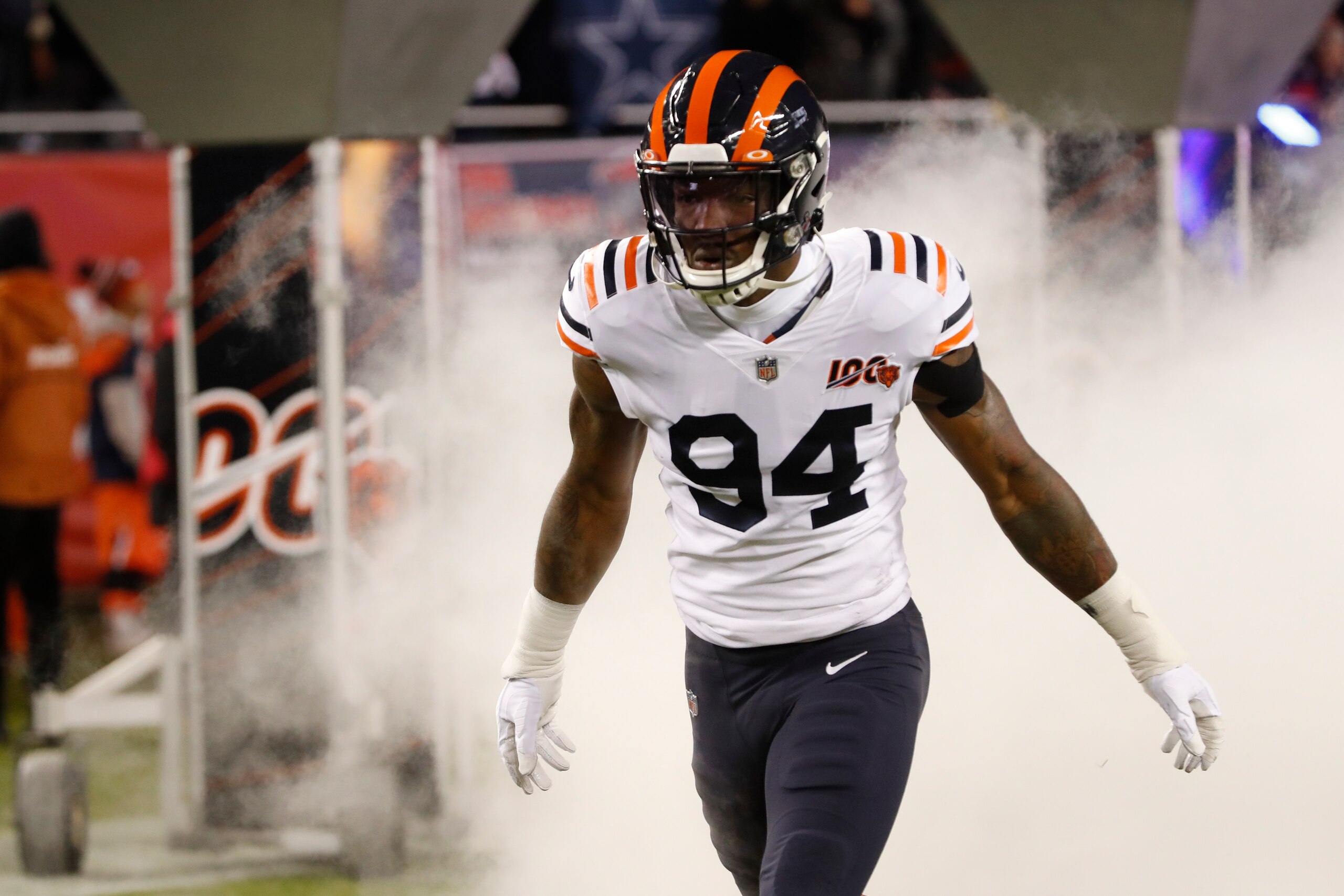 Chicago Bears' Leonard Floyd (94) is introduced before an NFL football game against the Dallas Cowboys, Thursday, Dec. 5, 2019, in Chicago. (AP Photo/Charles Rex Arbogast) Chicago Bears' Leonard Floyd (94) is introduced before an NFL football game against the Dallas Cowboys, Thursday, Dec. 5, 2019, in Chicago. (AP Photo/Charles Rex Arbogast)