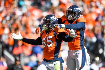 Denver Broncos edge-rushers Bradley Chubb (left) and Von Miller (right)