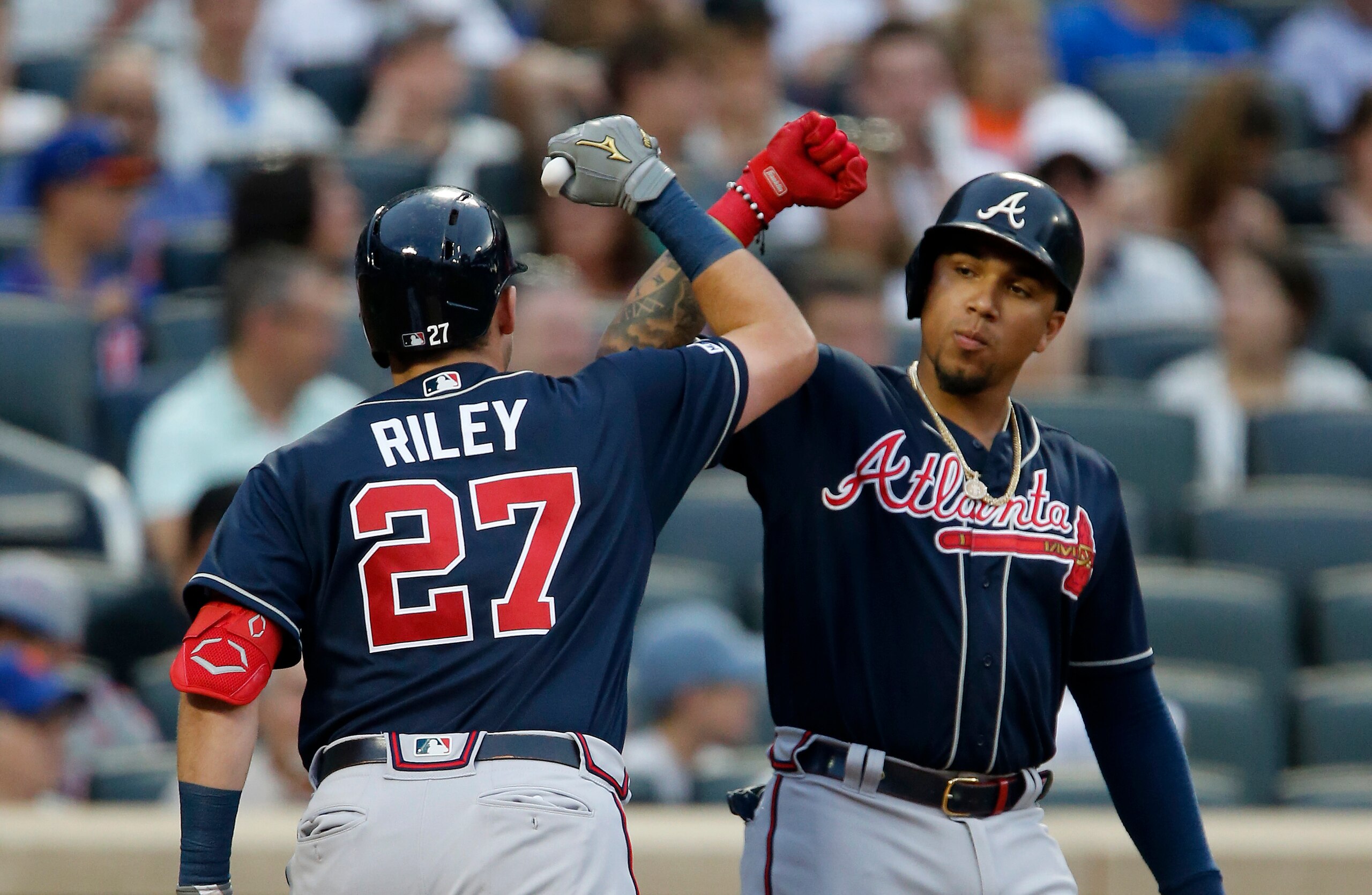 Atlanta Braves infielders Johan Camargo and Austin Riley