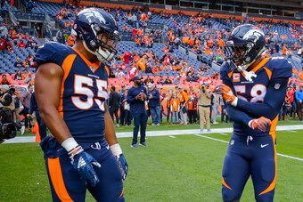 Denver Broncos edge-rushers Bradley Chubb (left) and Von Miller (right)