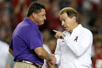 LSU coach Ed Orgeron and Alabama coach Nick Saban