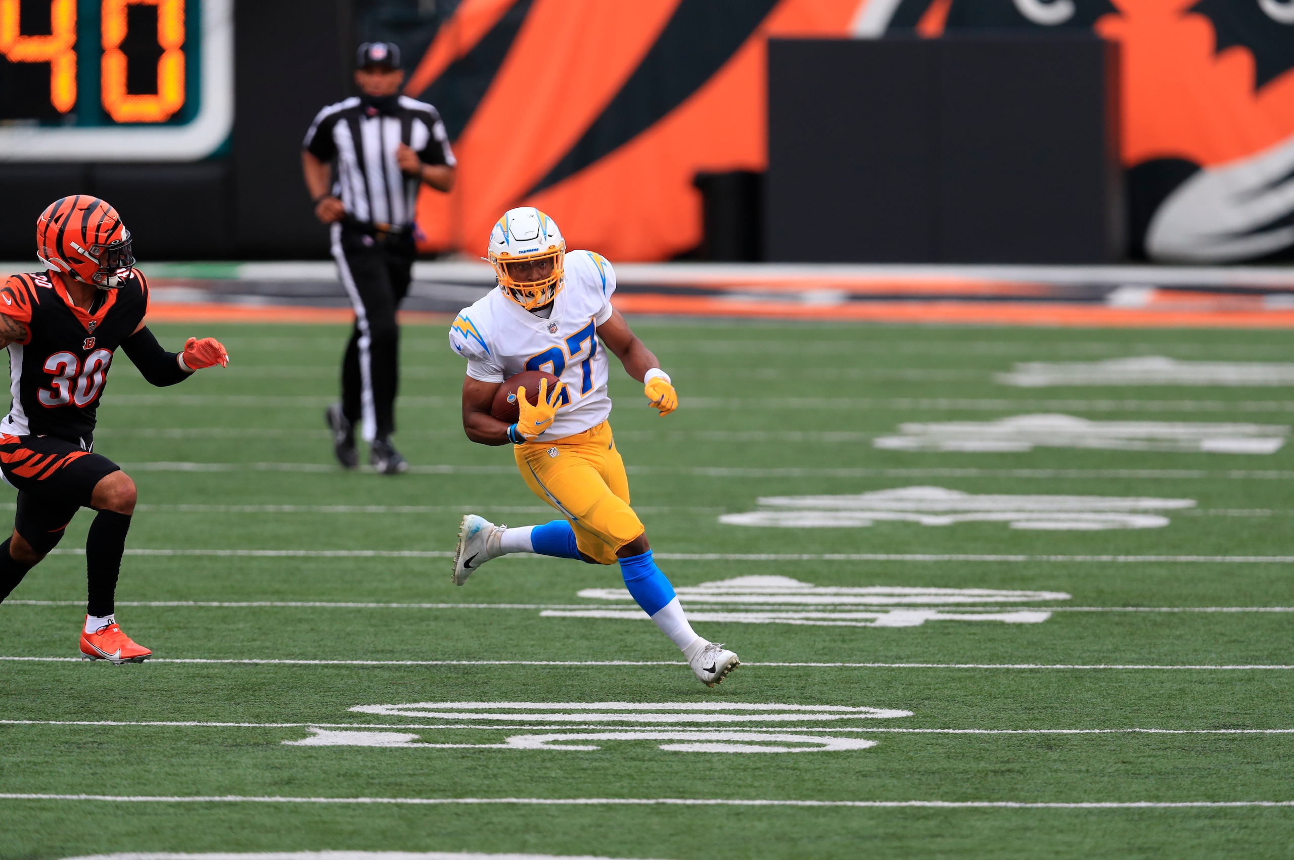 Los Angeles Chargers running back Joshua Kelley Los Angeles Chargers running back Joshua Kelley