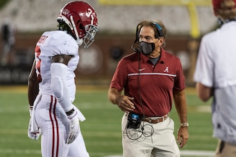 Alabama head coach Nick Saban and DB Daniel Wright