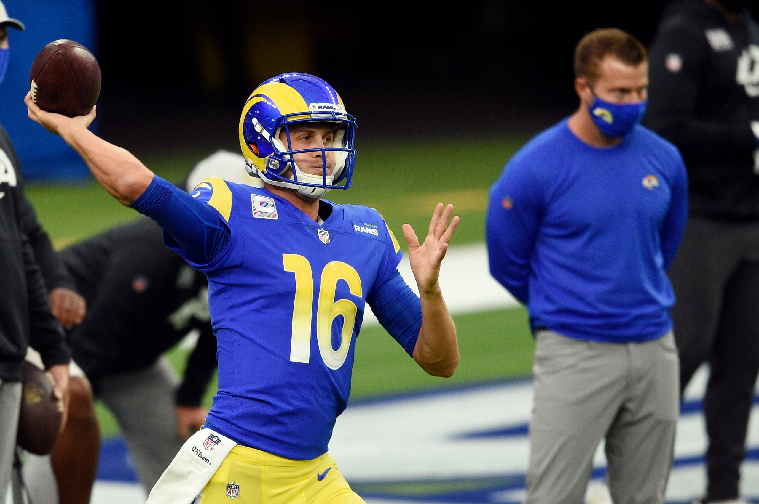 Los Angeles Rams quarterback Jared Goff and head coach Sean McVay