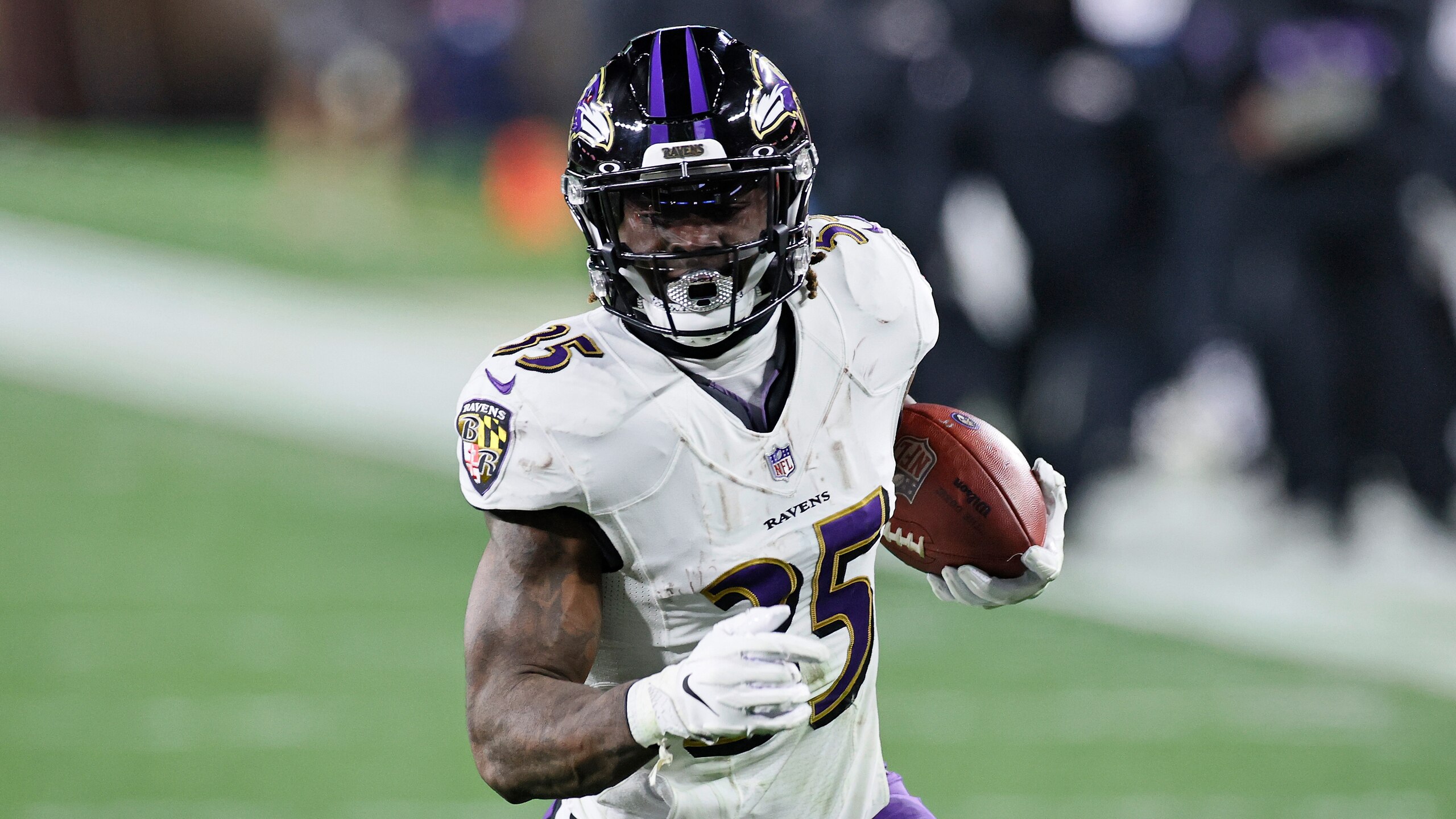 Baltimore Ravens running back Gus Edwards Baltimore Ravens running back Gus Edwards